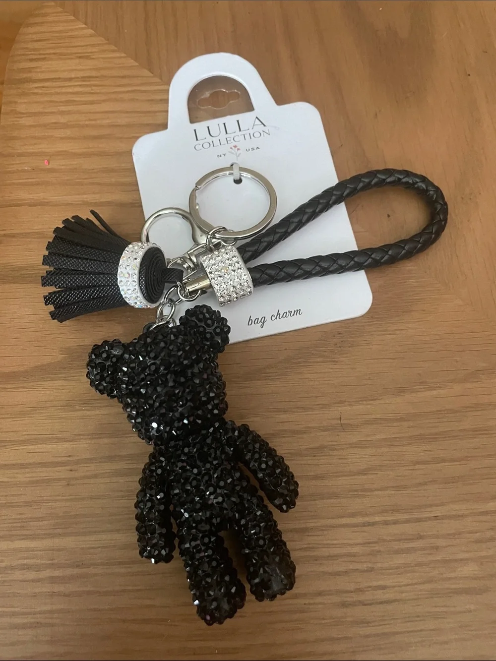 Lulla Collection Black Crystal Bear Keychain Card Holder Accessory